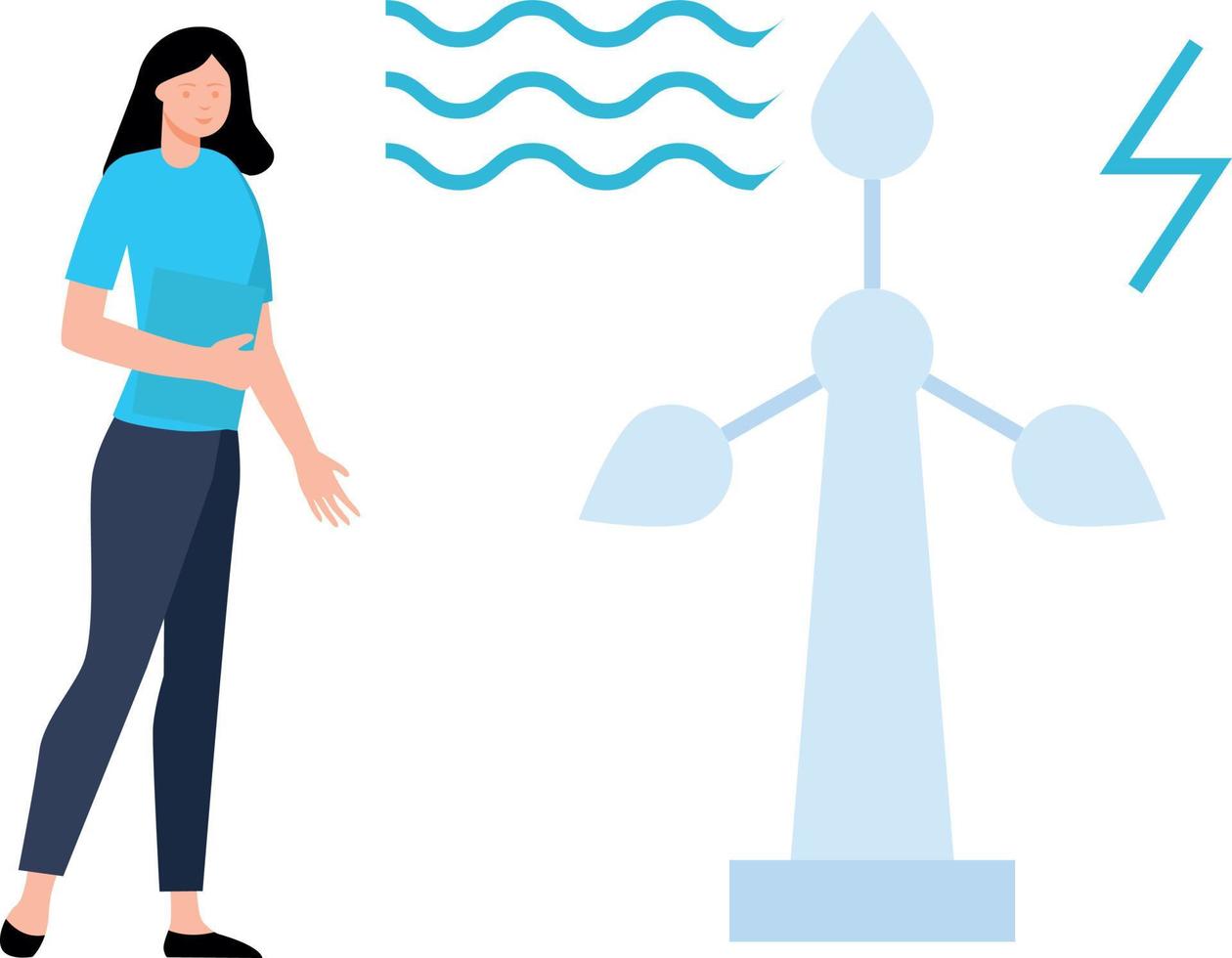 The girl is standing by the windmill. vector