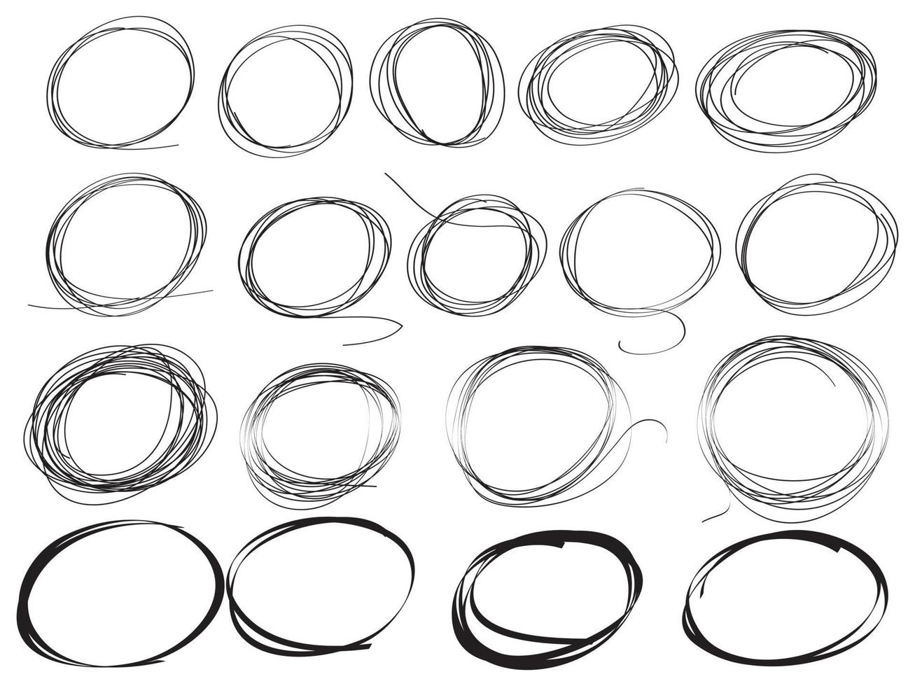 Hand drawn scribble line circles and arrows.  doodle round circles for message note mark design element. vector illustration