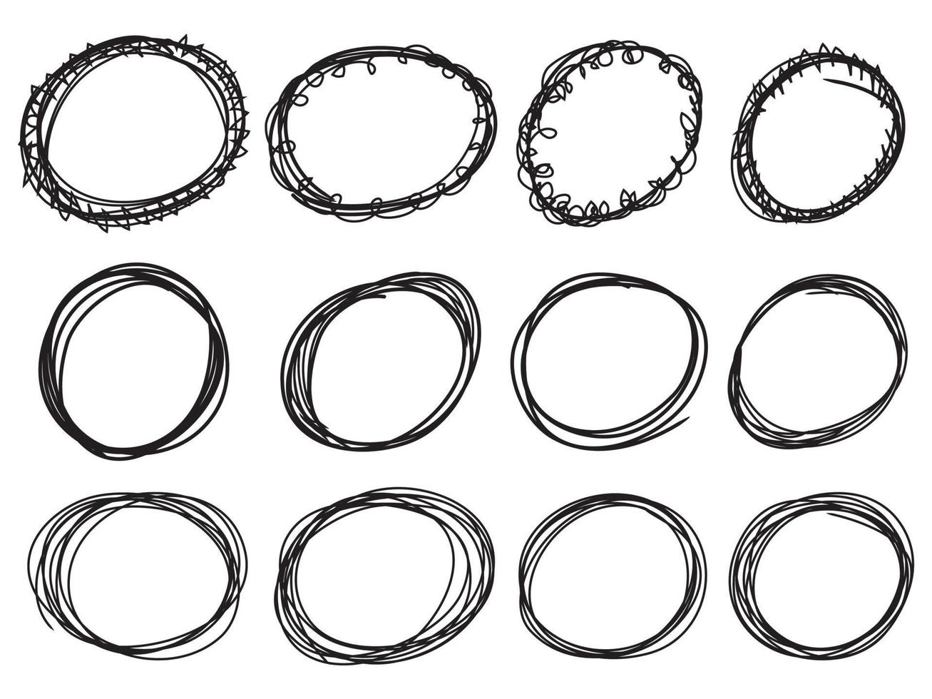 Hand drawn scribble line circles and arrows.  doodle round circles for message note mark design element. vector illustration