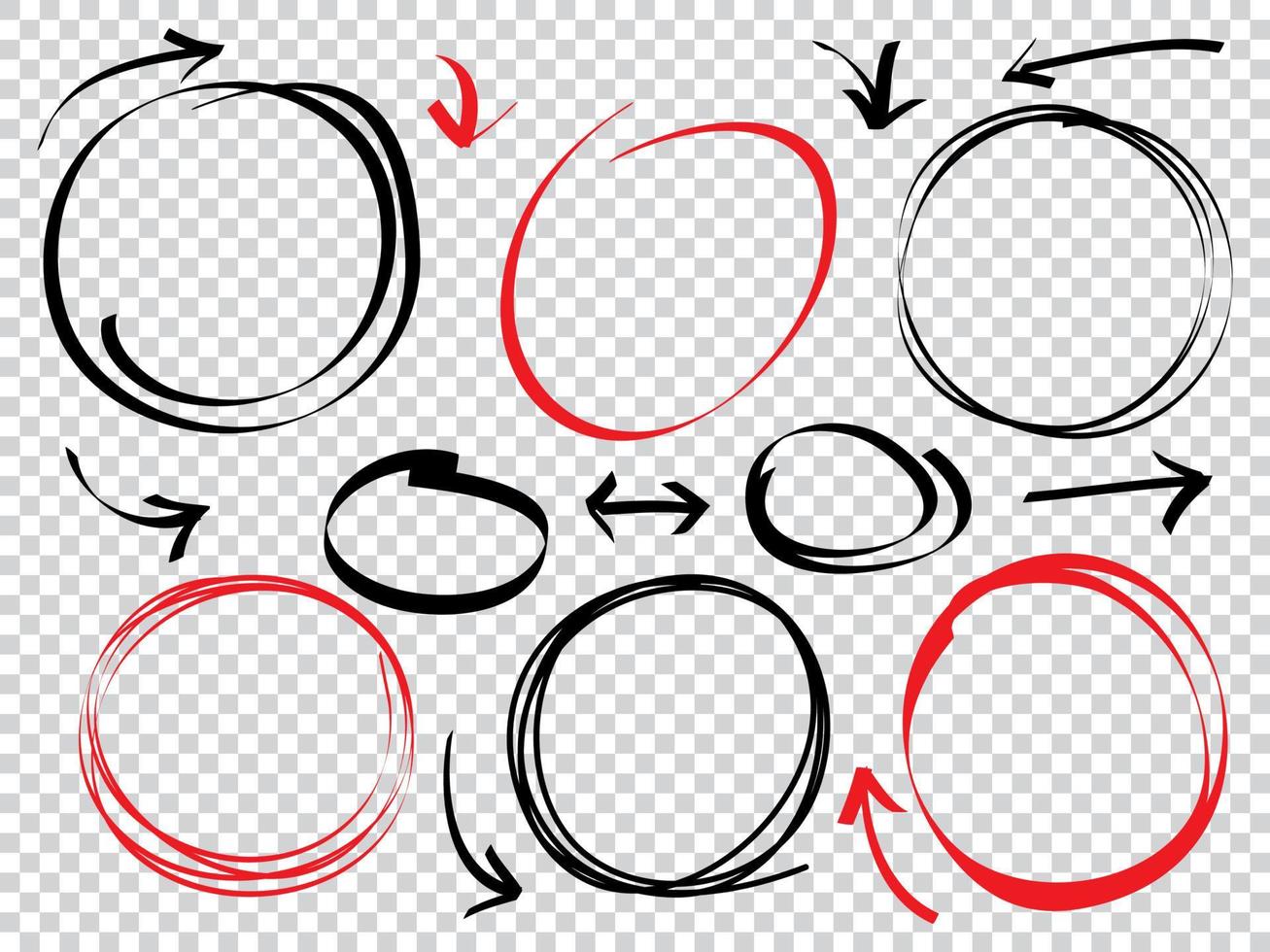 Hand drawn scribble line circles and arrows.  doodle round circles for message note mark design element. vector illustration