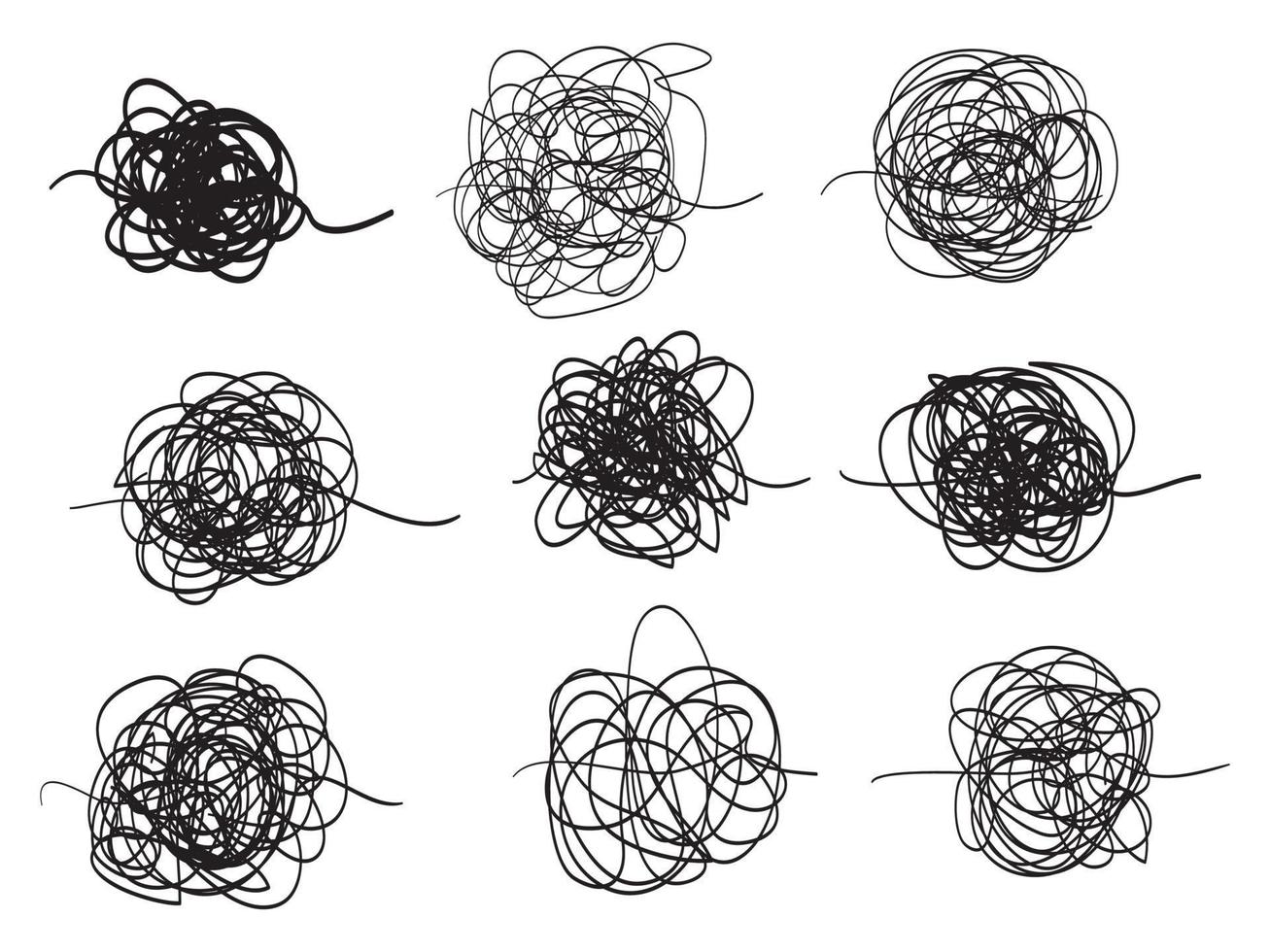 doodle Set of symbol of complicated way with scribbled round element. pass the way linear arrow Vector illustration. Isolated on white background