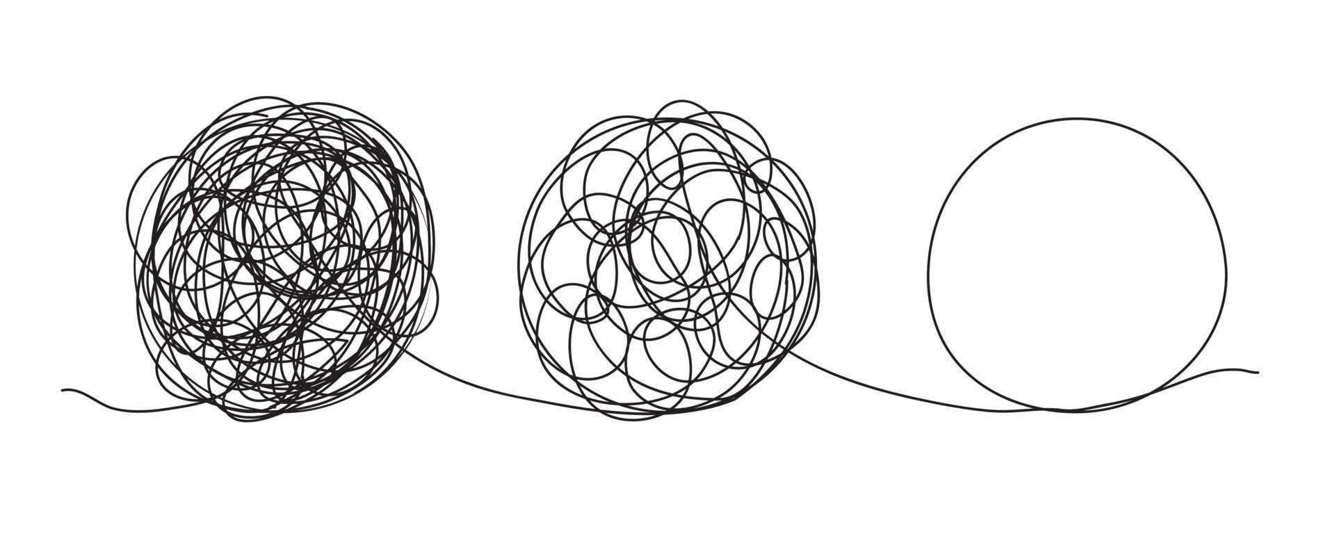 garabatos de líneas de garabatos. el concepto de transición de complicado a simple, aislado en fondo blanco. ilustraciones vectoriales vector