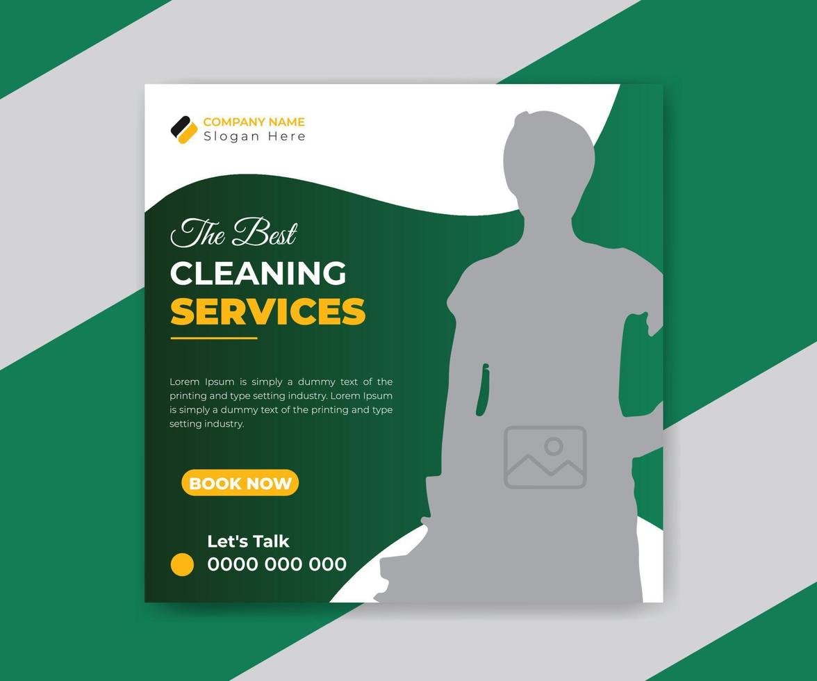 Cleaning service square social media post template design vector