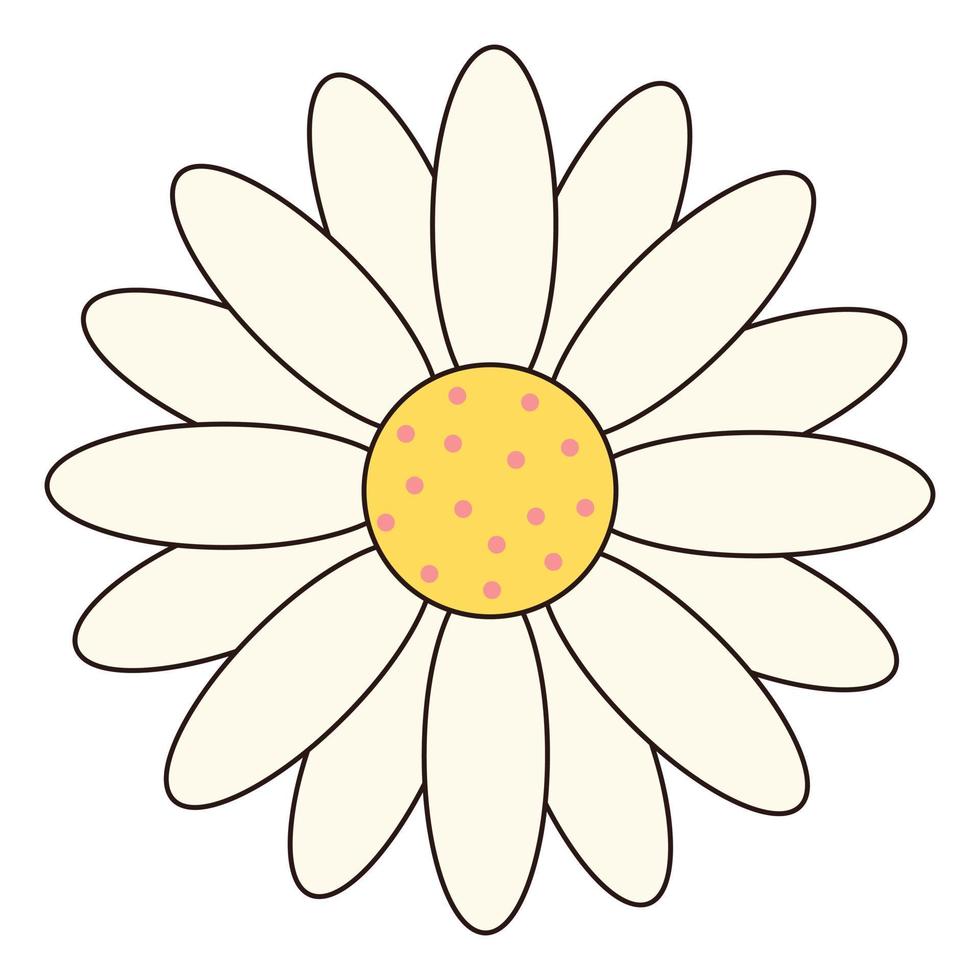 Groovy daisy flower. Retro chamomile 60s 70s clipart. vector