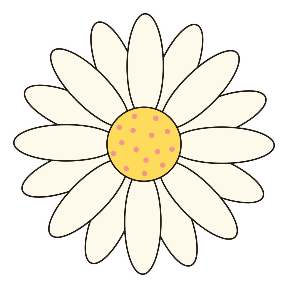 Groovy daisy flower. Retro chamomile 60s 70s clipart. vector