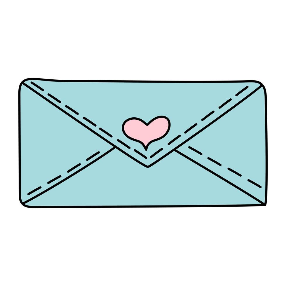Doodle envelope with heart. Postal element. Mail icon. vector