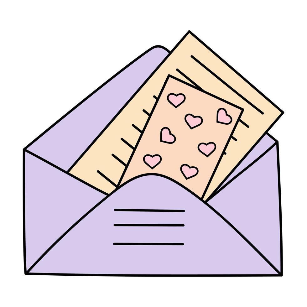 Doodle envelope with letter. Postal element. Mail icon. vector