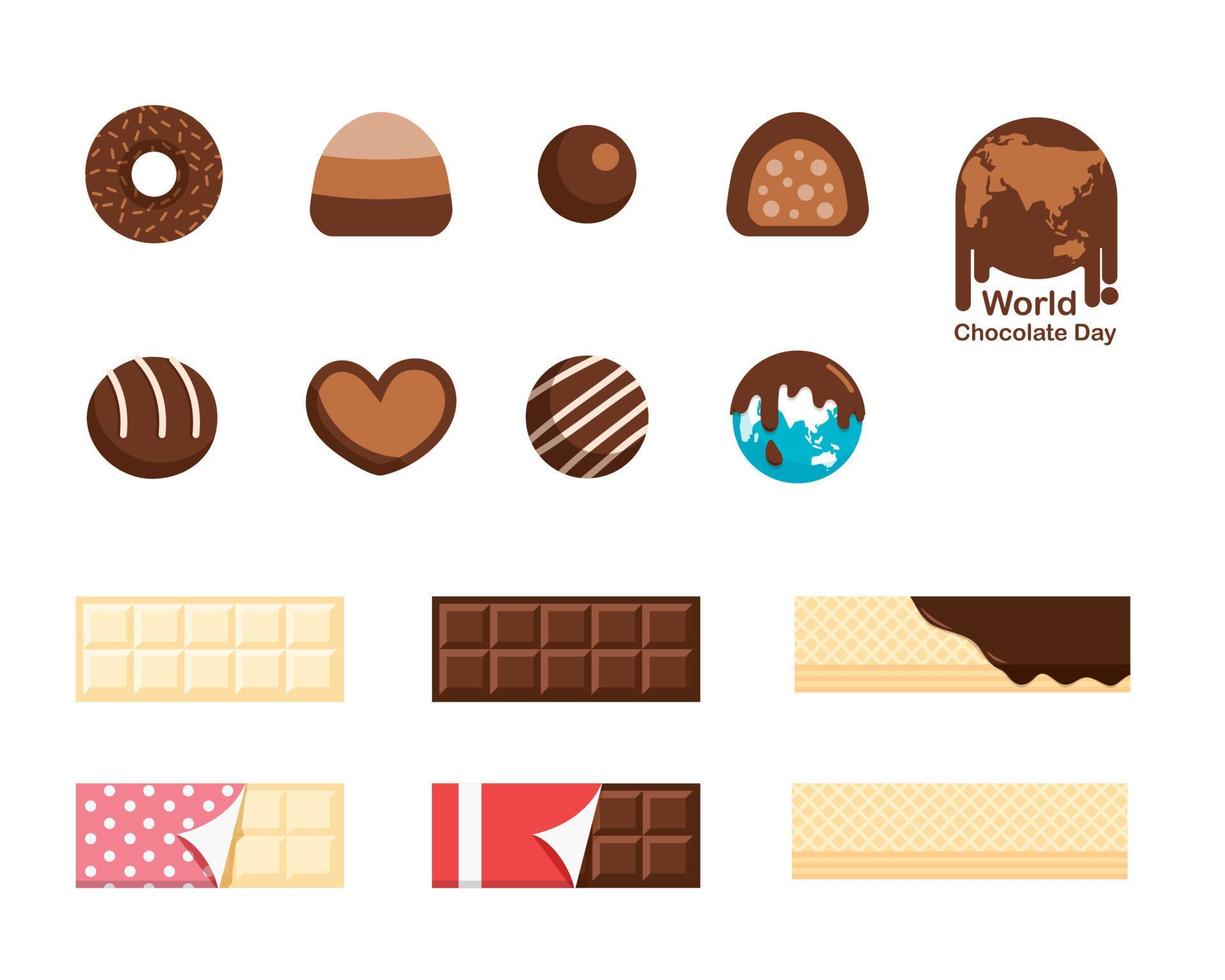 chocolate bar y caramelo icono conjunto para chocolate día vector. vector