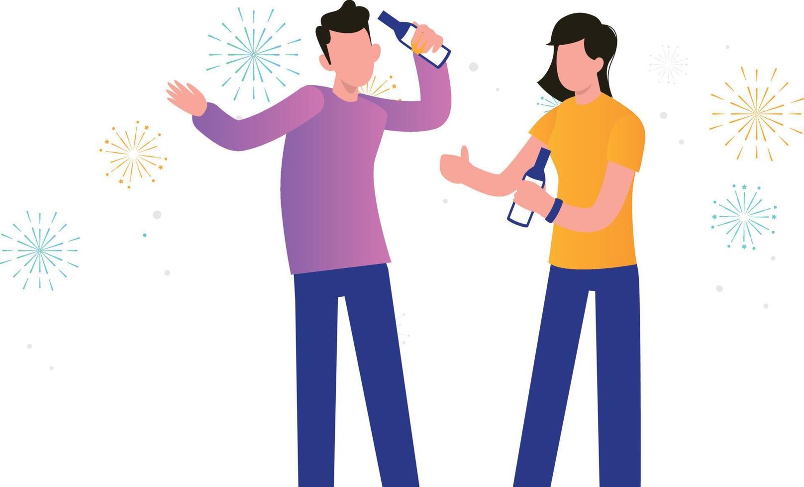 Boy and girl celebrating new year. vector