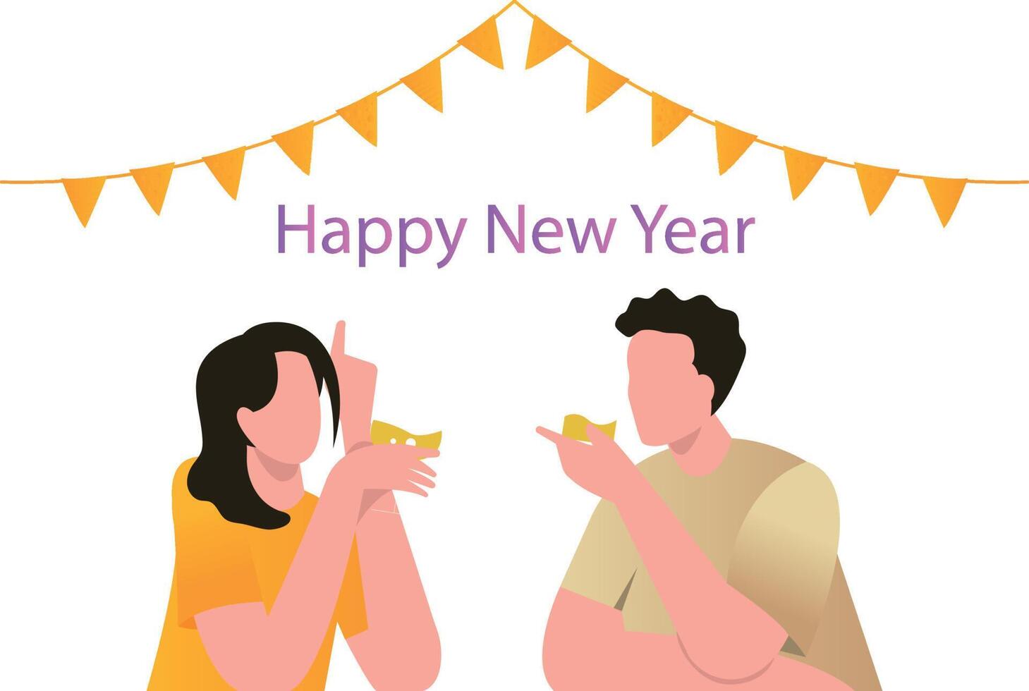 Boy and girl drinking wine on new year. vector