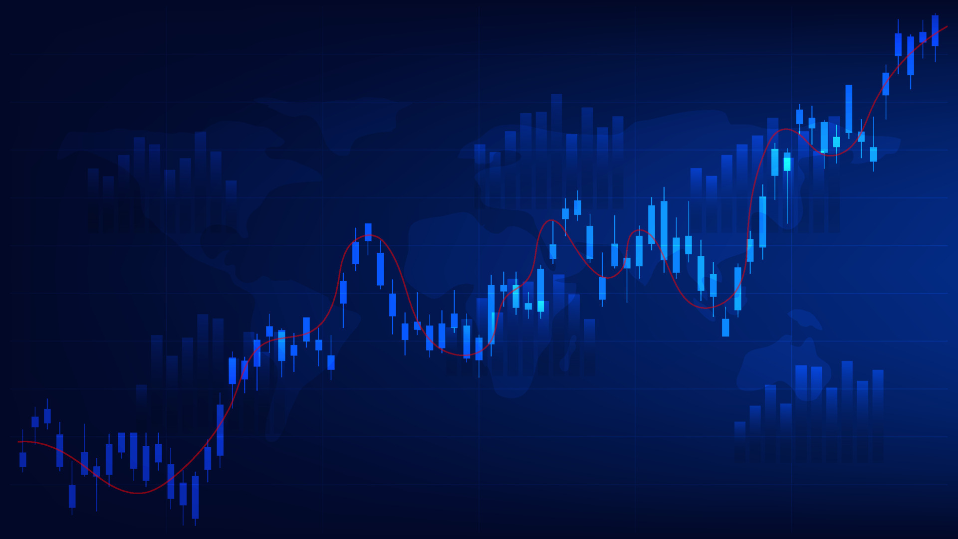 Financial business statistics with bar graph and candlestick chart show ...