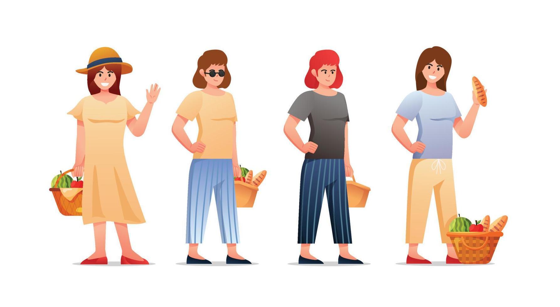 Characters woman picnic on summertime holidays vector illustration