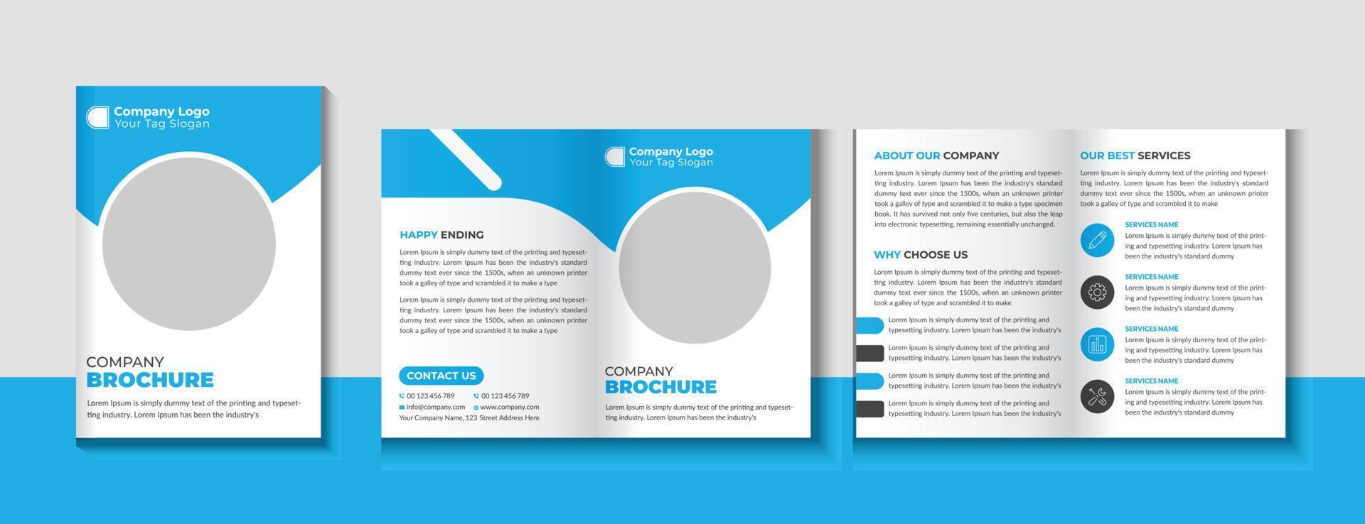 business bifold brochure or magazine cover design vector template