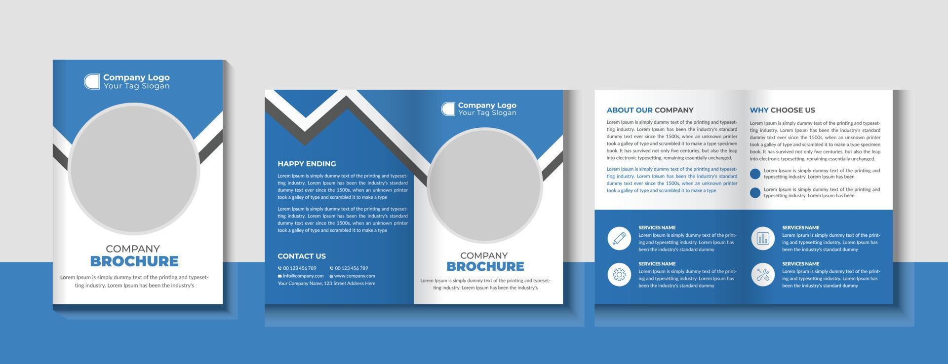 business bifold brochure or magazine cover design vector template