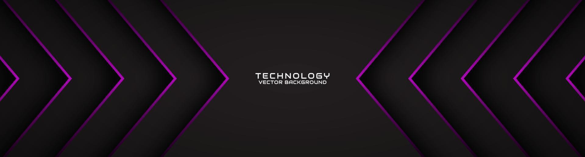 3D black techno abstract background overlap layer on dark space with purple arrow effect decoration. Modern graphic design element cutout style concept for banner, flyer, card, or brochure cover vector