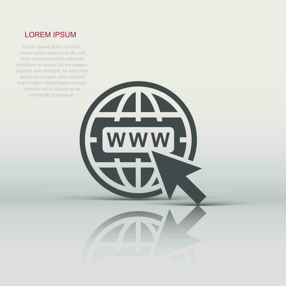 Vector go to web icon in flat style. Globe world sign illustration pictogram. WWW url business concept.