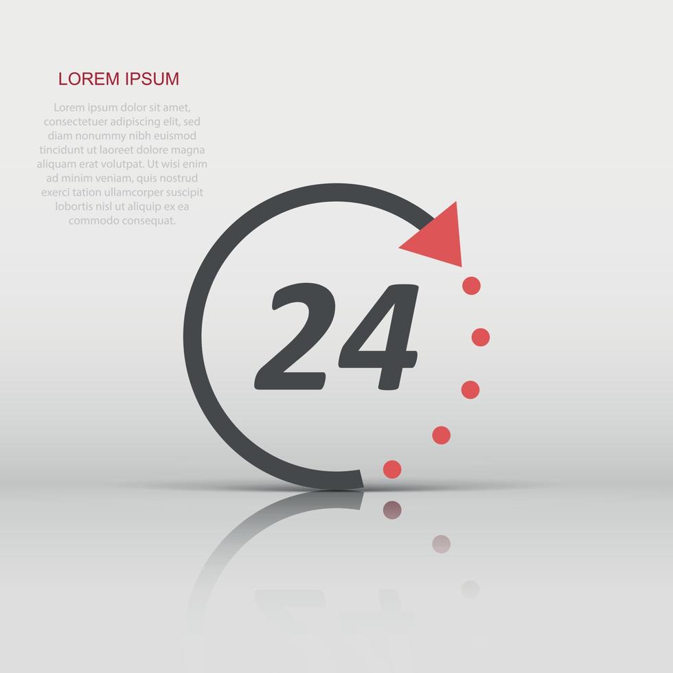 Vector time icon in flat style. 24 hours sign illustration pictogram. Clock timer business concept.