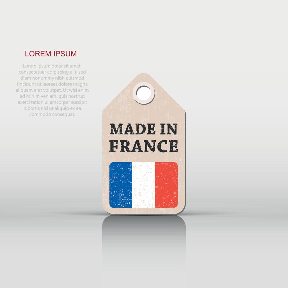 colgar etiqueta hecho en Francia con bandera. vector ilustración