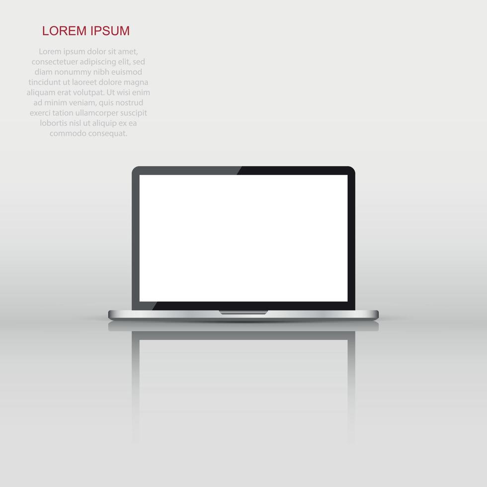 Laptop with white screen flat icon. Computer vector illustration on white background.