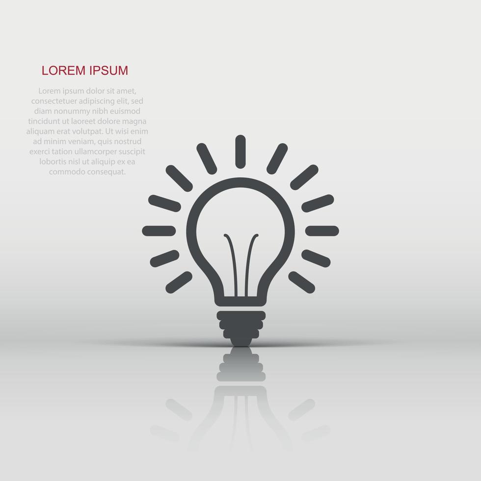 Vector light bulb icon in flat style. Lighting electric sign illustration pictogram. Idea lightbulb business concept.