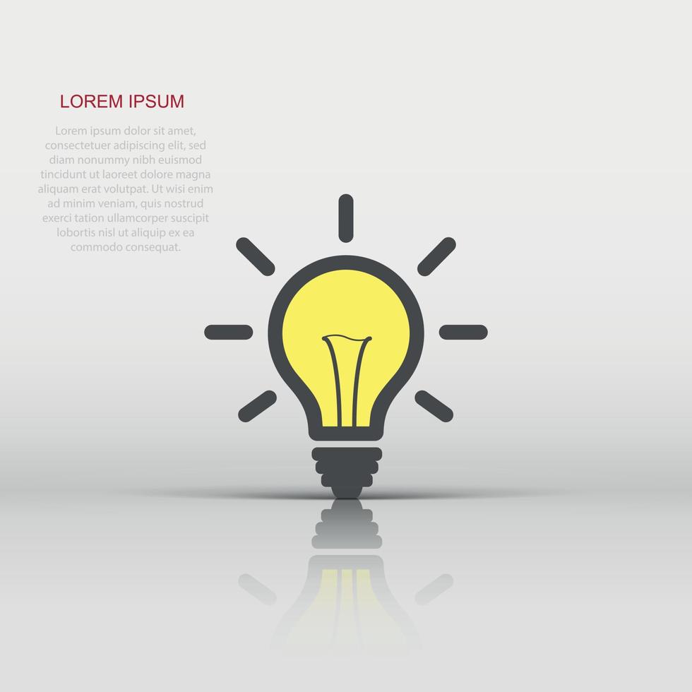 Vector light bulb icon in flat style. Lighting electric sign illustration pictogram. Idea lightbulb business concept.
