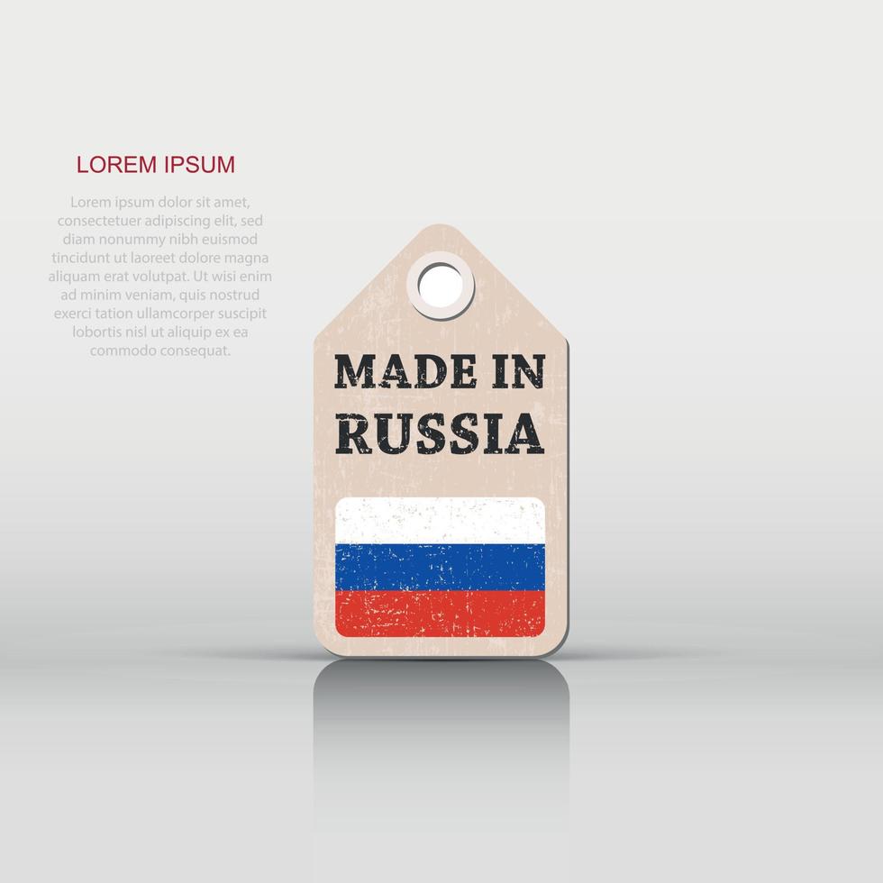 colgar etiqueta hecho en Rusia con bandera. vector ilustración