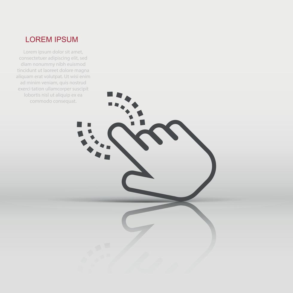 Vector click hand icon in flat style. Cursor finger sign illustration pictogram. Pointer business concept.