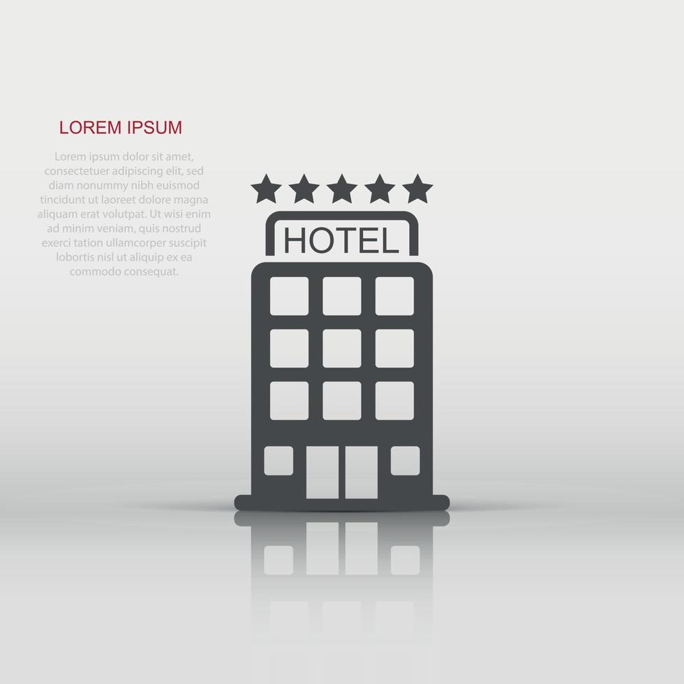 Vector hotel icon in flat style. Tower sign illustration pictogram. Hotel apartment business concept.