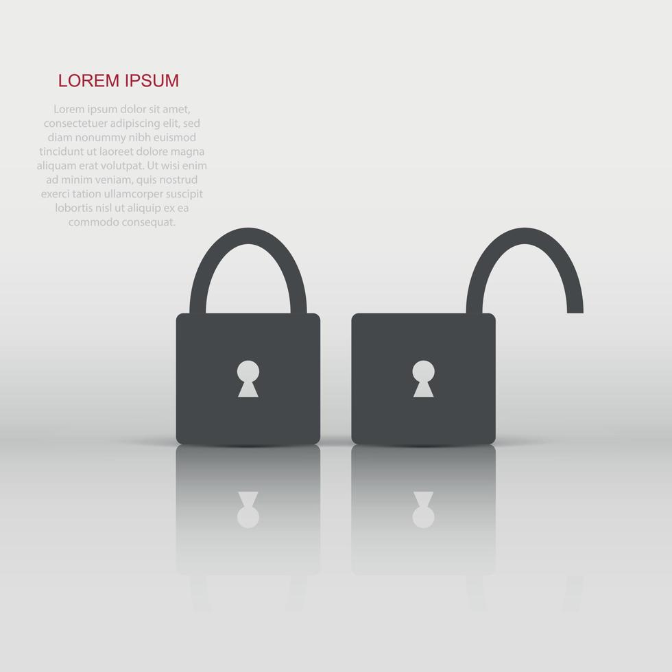 Padlock icon in flat style. Lock, unlock illustration pictogram. Locker sign business concept. vector