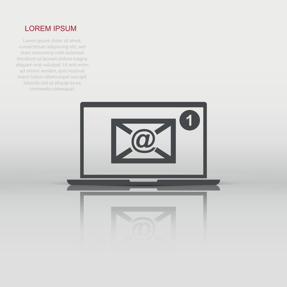 Vector email envelope message icon in flat style. Mail sign illustration pictogram. Laptop computer business concept.