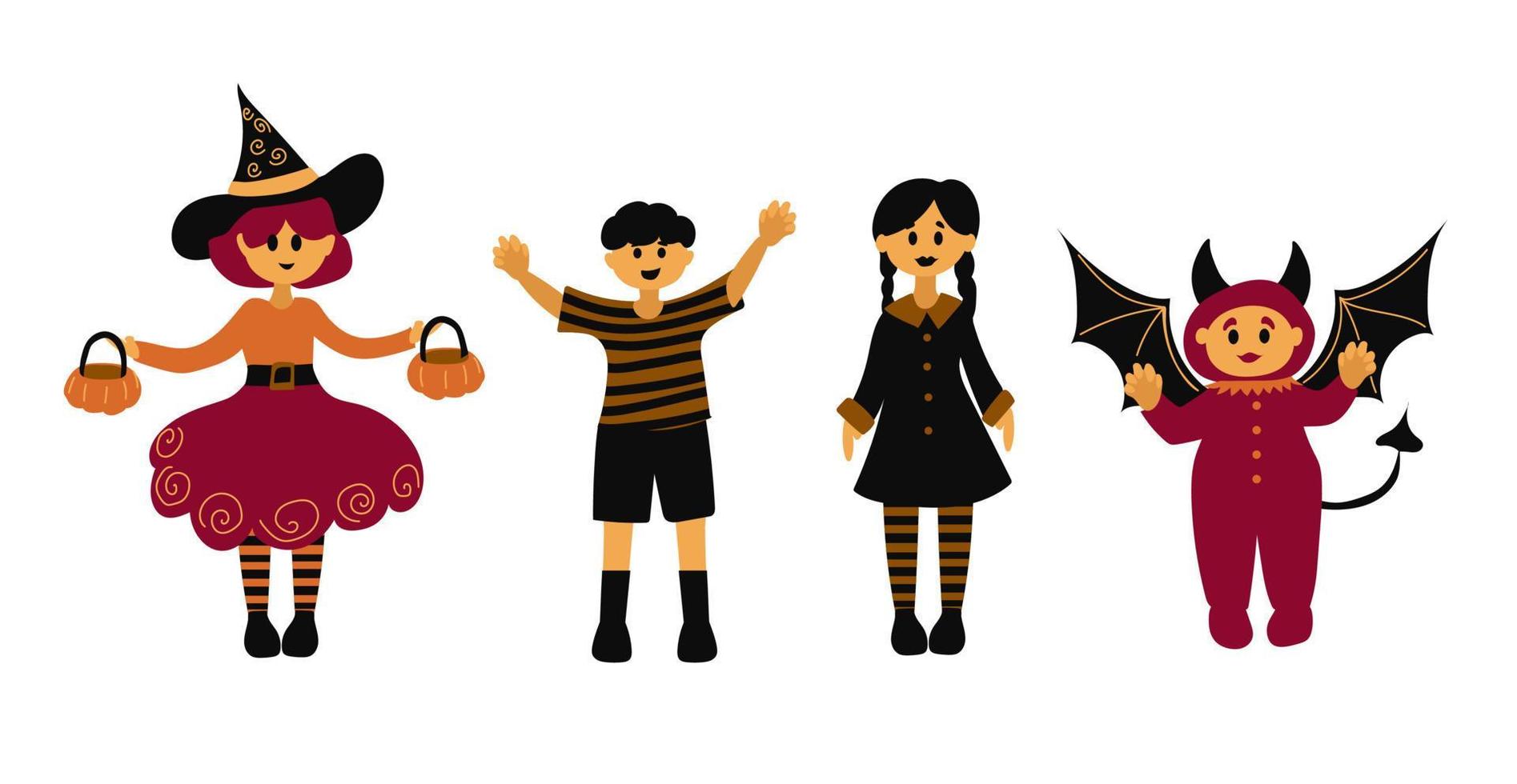 Halloween holidays cartoon character. Cute kids. Vector isolated set