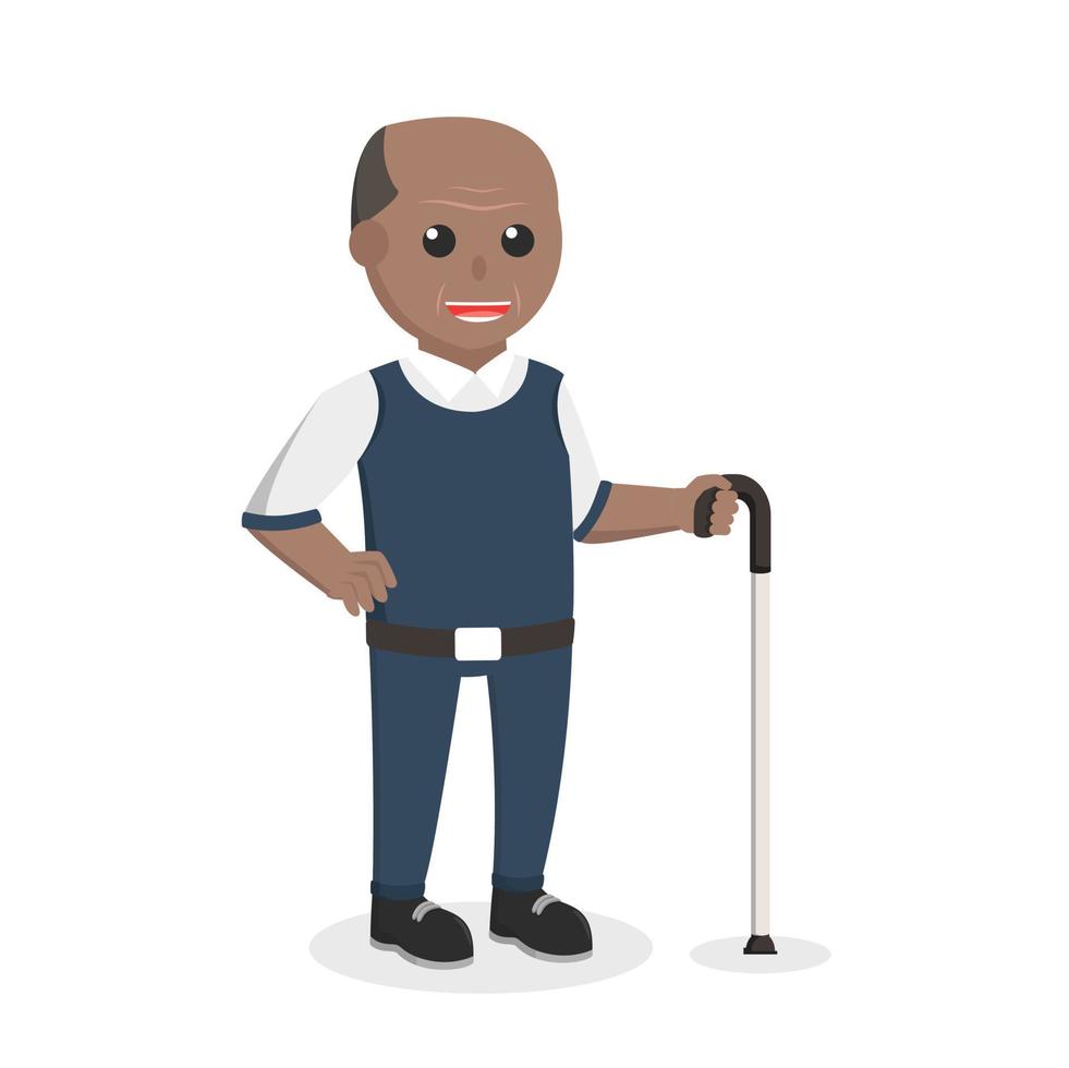 antiguo hombre africano con caminando palo diseño personaje en blanco antecedentes vector