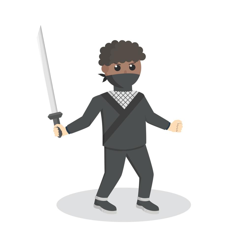 africano ninja con katana diseño personaje en blanco antecedentes vector