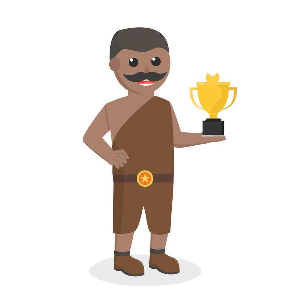 retro atleta africano con trofeo diseño personaje en blanco antecedentes vector