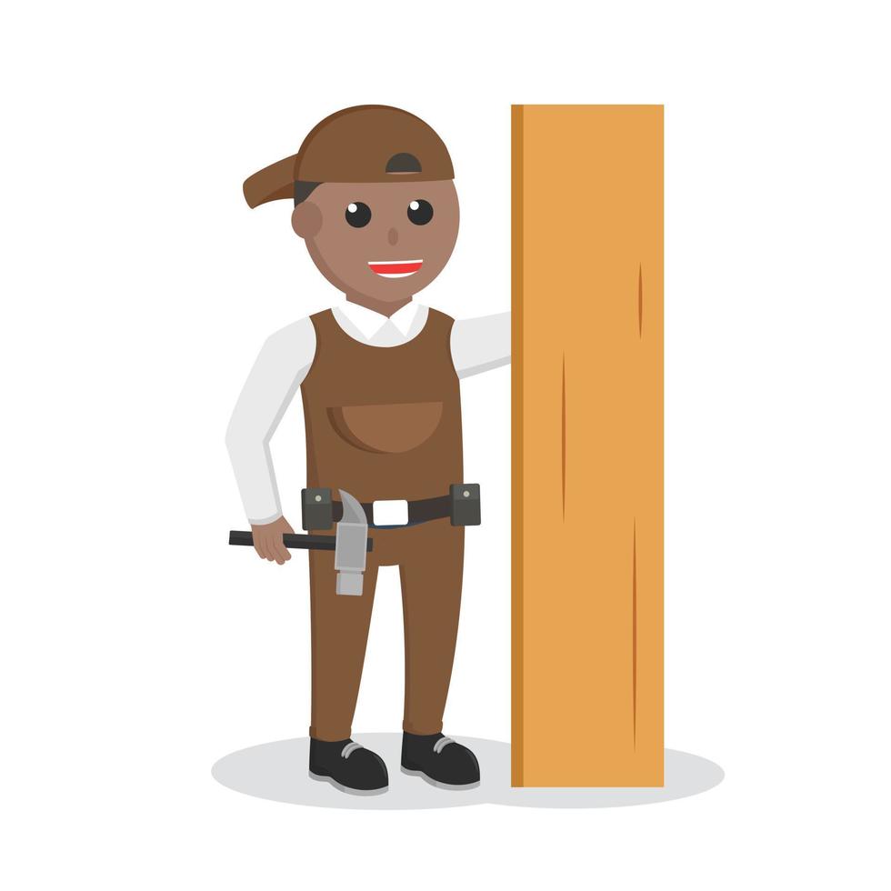 carpenter african with hammer and wood plank design character on white background vector
