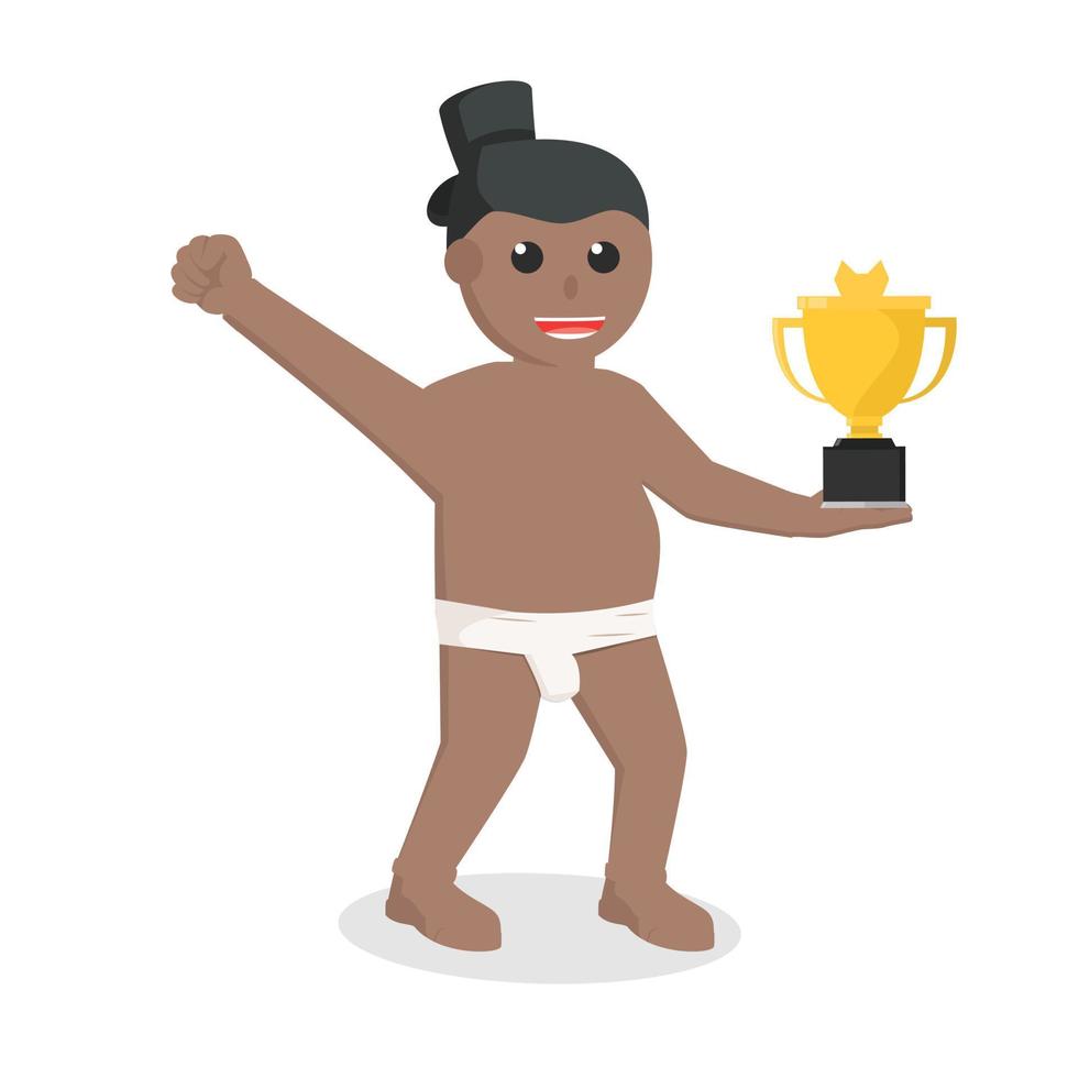 sumo africano con trofeo diseño personaje en blanco antecedentes vector