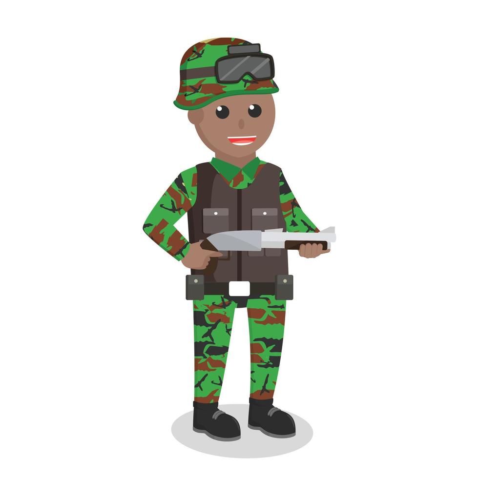 Ejército hombre africano con escopeta diseño personaje en blanco antecedentes vector