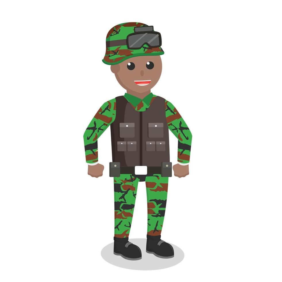 Ejército hombre africano con actitud diseño personaje en blanco antecedentes vector