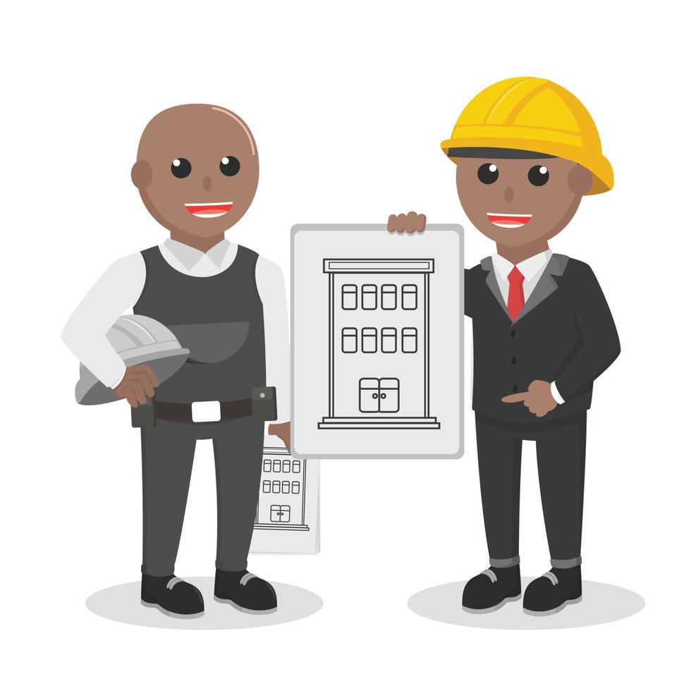 construction worker african Talk With Achitect design character on white background vector