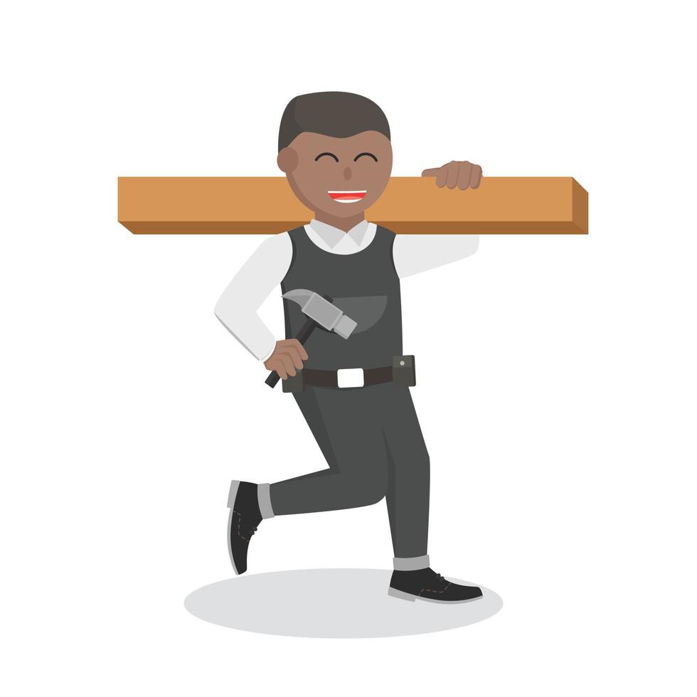 construction worker african Carrying Block Wood design character on white background vector