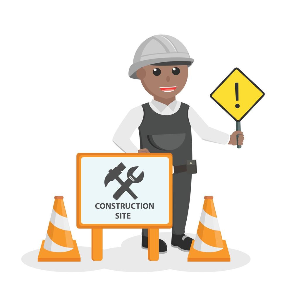 construction worker african Be Careful sign design character on white background vector