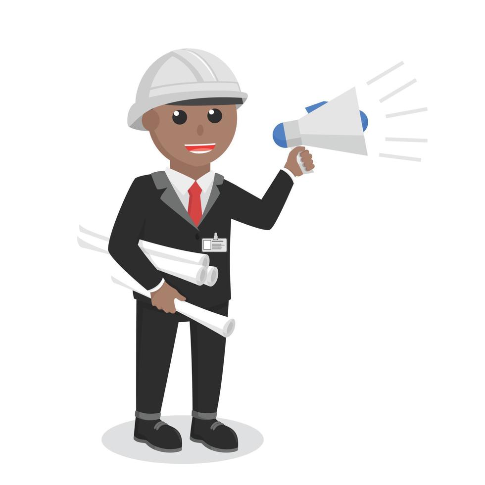 engineer african talking with megaphone design character on white background vector