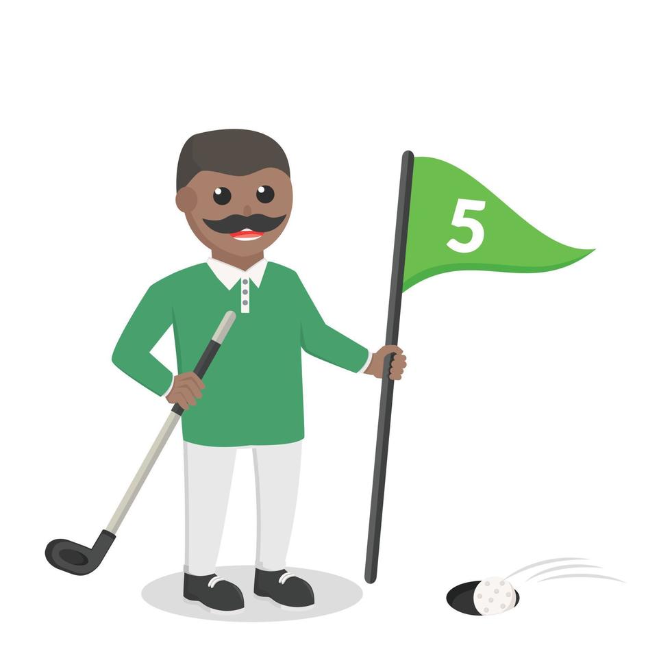 golfista hombre africano desenchufar Puntuación bandera diseño personaje en blanco antecedentes vector