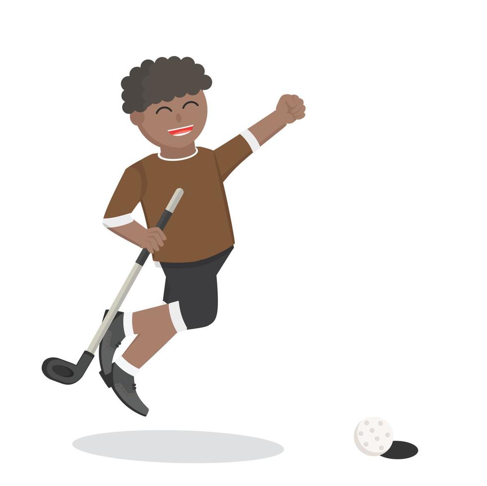 golfista hombre africano contento haciendo Puntuación diseño personaje en blanco antecedentes vector