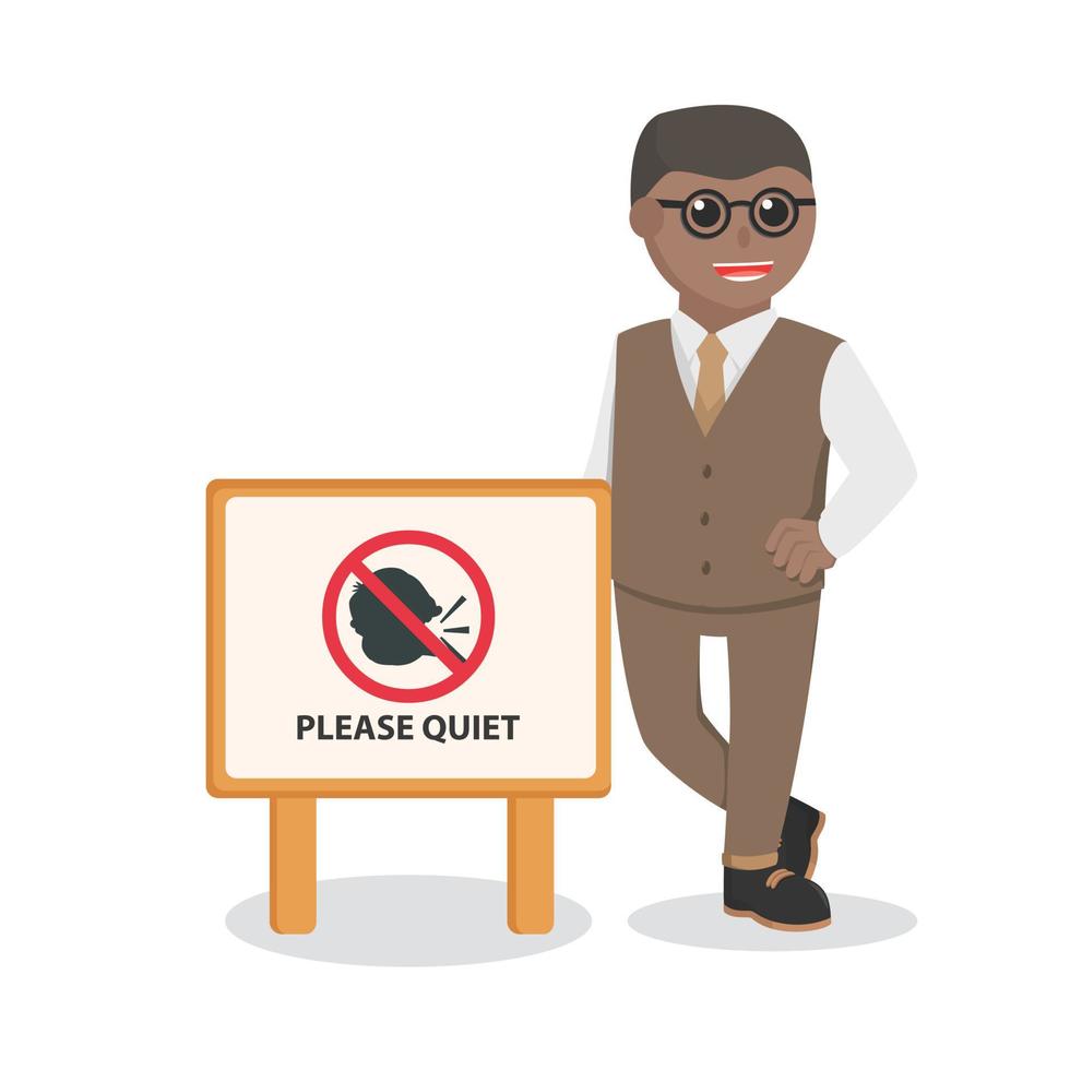 librarian african male with quiet sign design character on white background vector