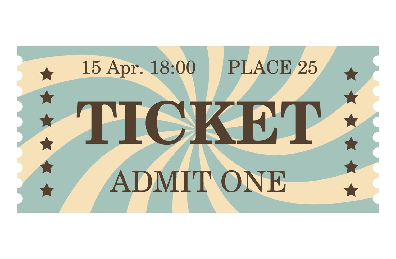 Classic retro ticket for cinema, circus, movie, theatre, cruise, concert and other events. Old vintage style in pastel colors. vector