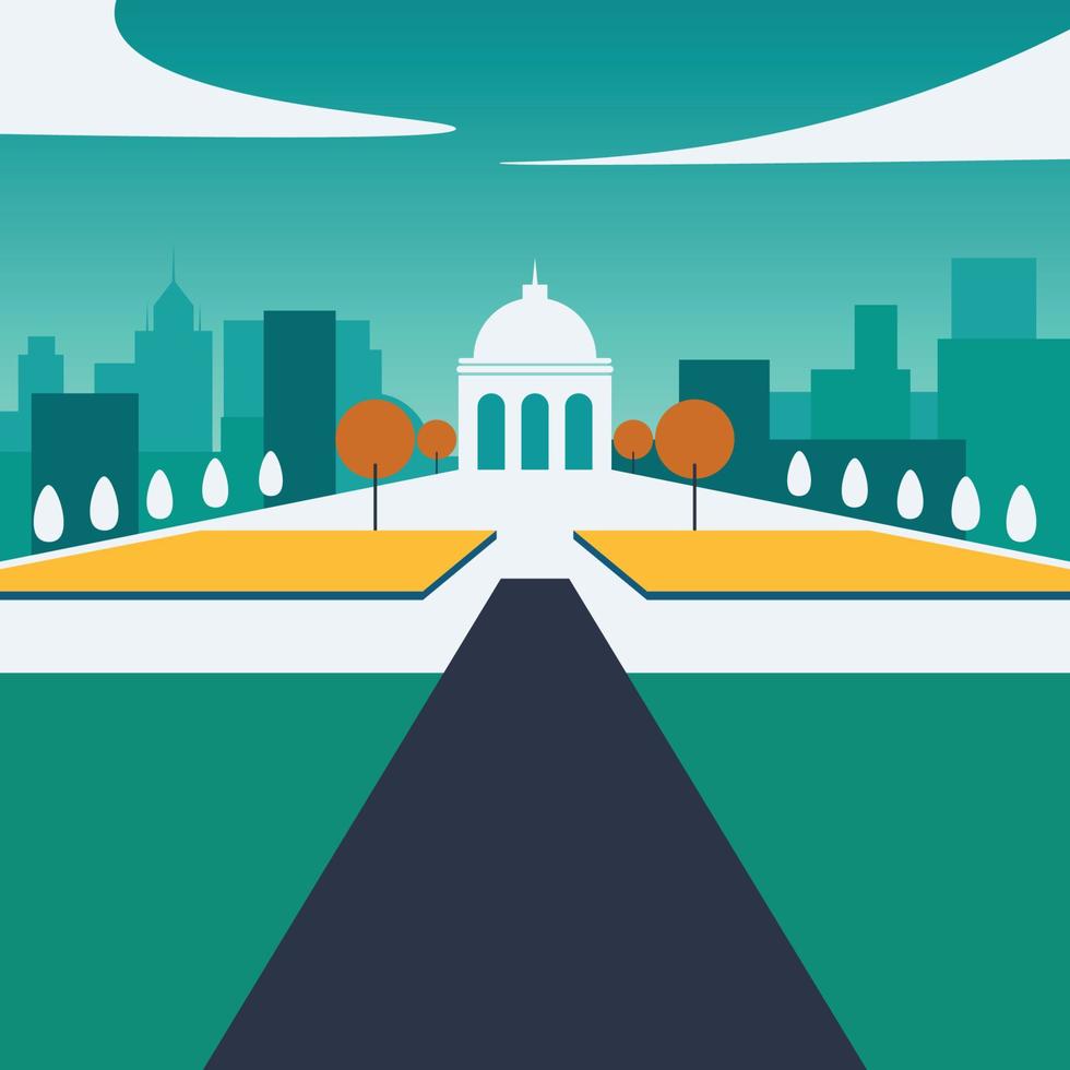 Simple public garden with limited color. vector