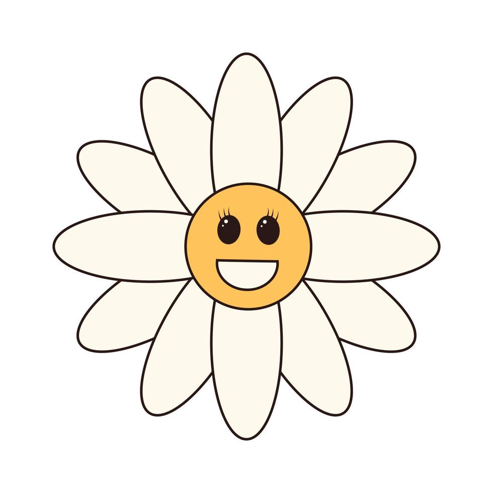 Groovy retro daisy character. Vintage hippie psychedelic flower. vector