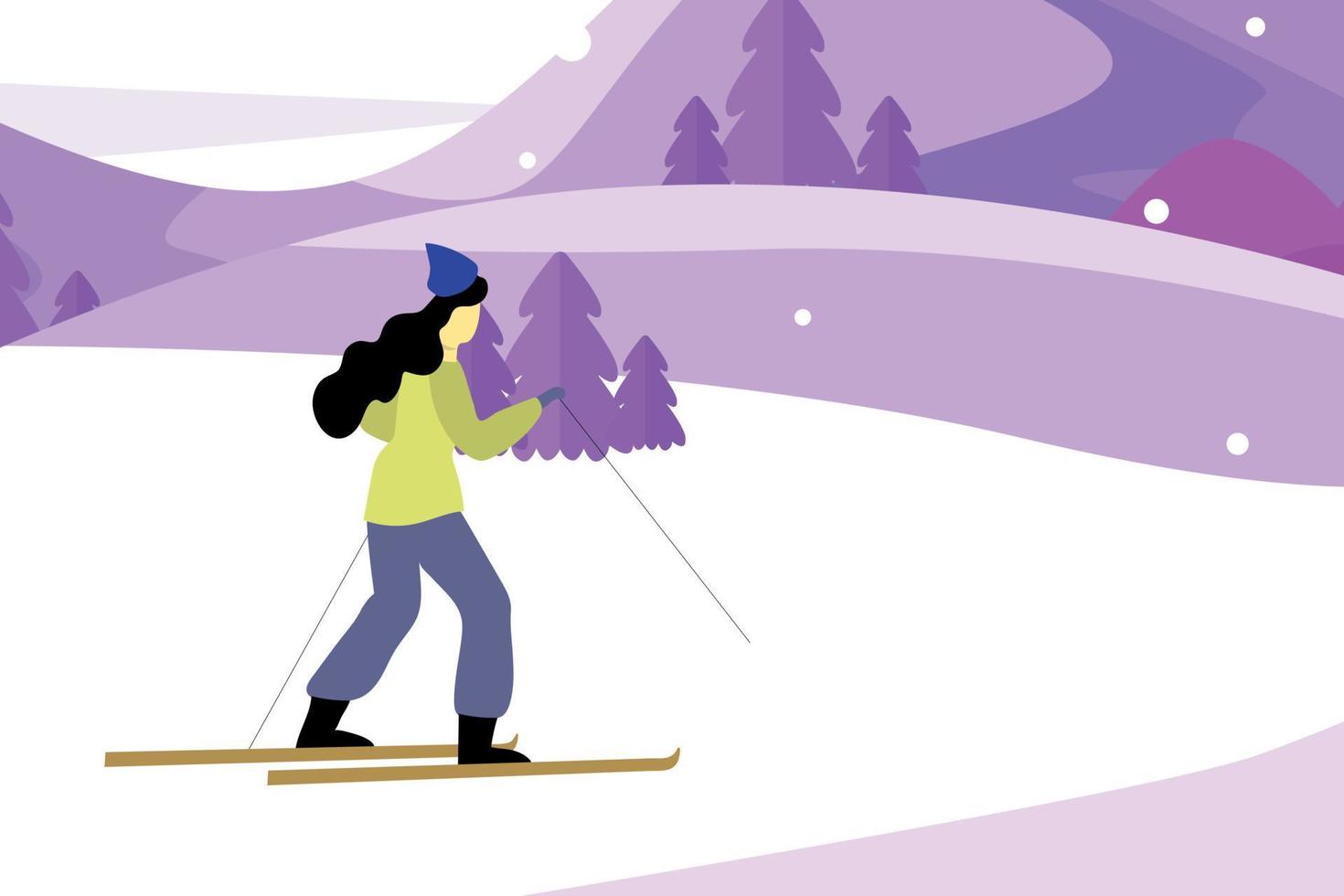 The girl is skiing on the ice. vector