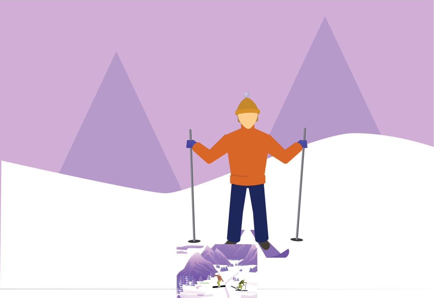 The boy is skiing on the hills. vector